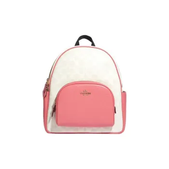 COACH Court Leather Backpack Medium Size Women's Cherry Blossom Pink & White