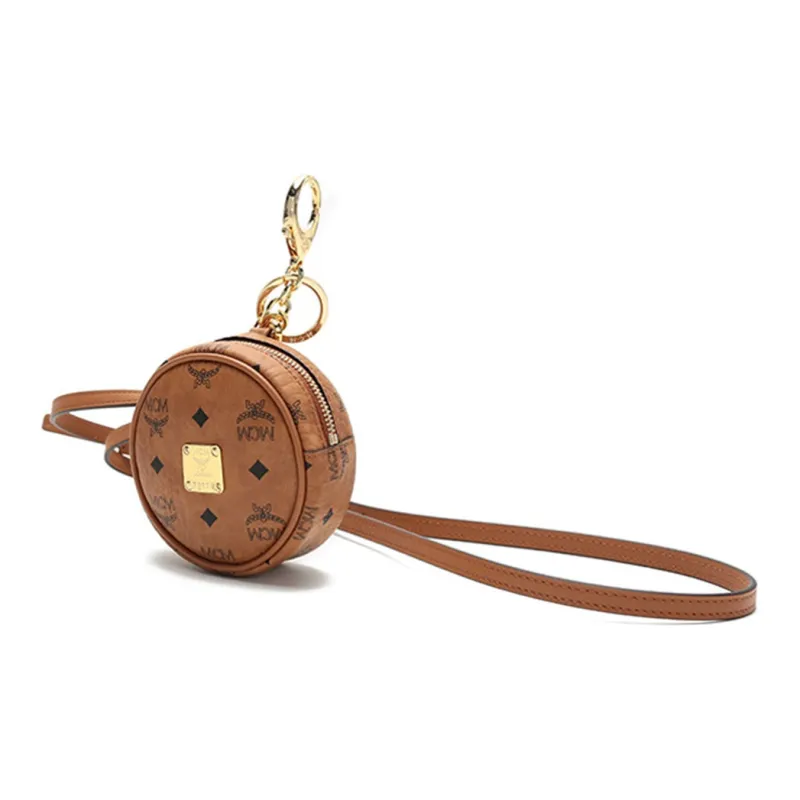 MCM Visetos Leather One Shoulder Crossbody Coin Purse Mini Women's Brown Cognac-1
