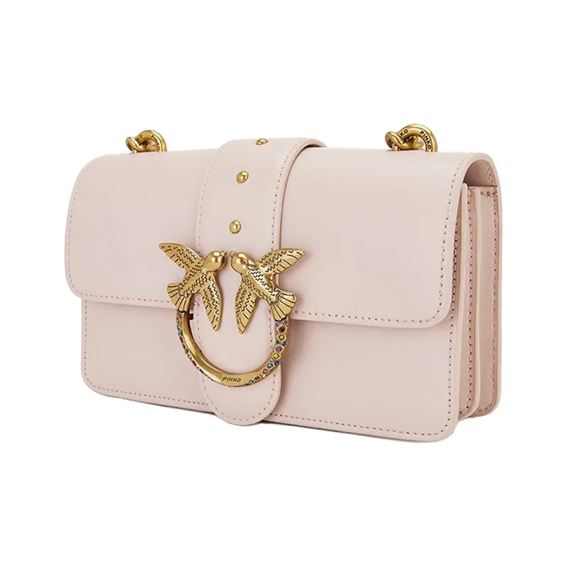 PINKO Cow Leather Swift Bag Crossbody Bag Shoulder Bag Women's Pink-1