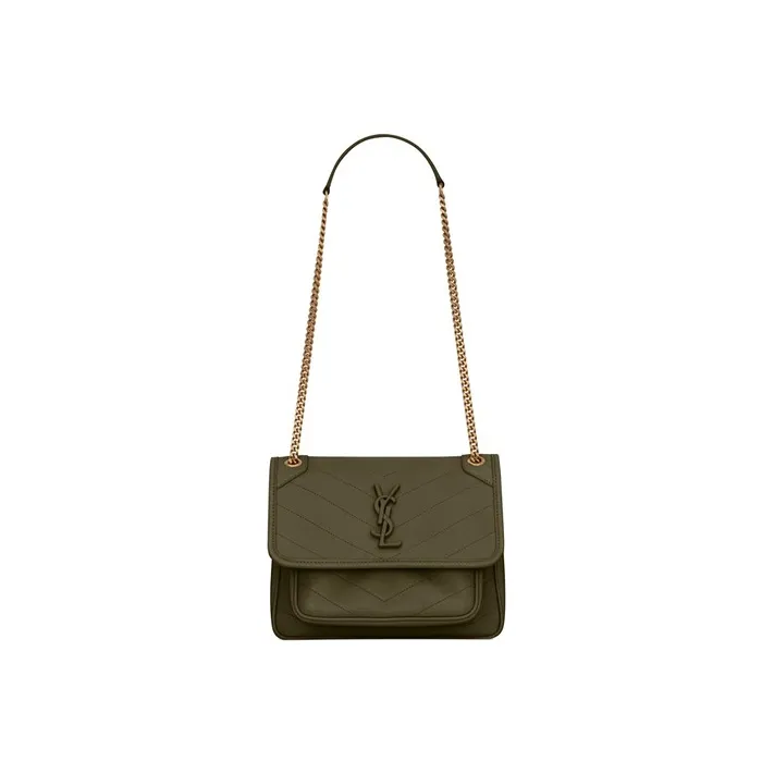 SAINT LAURENT Niki Lambskin Hobo Bag Crossbody Bag Shoulder Bag Women's Sea Cucumber Green-0