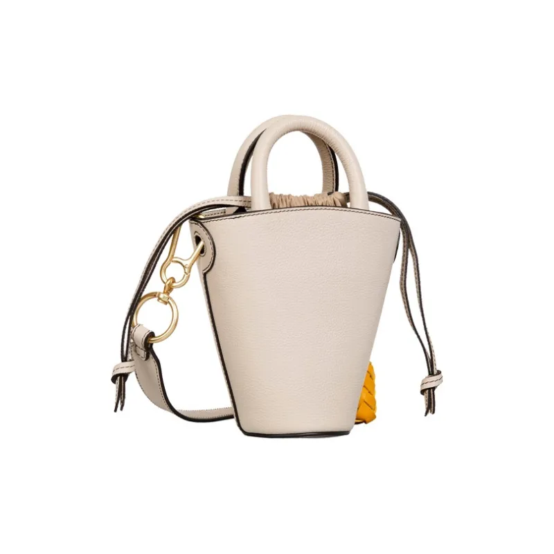 See By Chloe Grained Cow Leather Bucket Bag Handbag Shoulder Bag Mini Women's Gray Beige-3