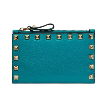 Valentino Rockstud Calfskin Wallet Coin Purses Card Holders Women's Ocean Green