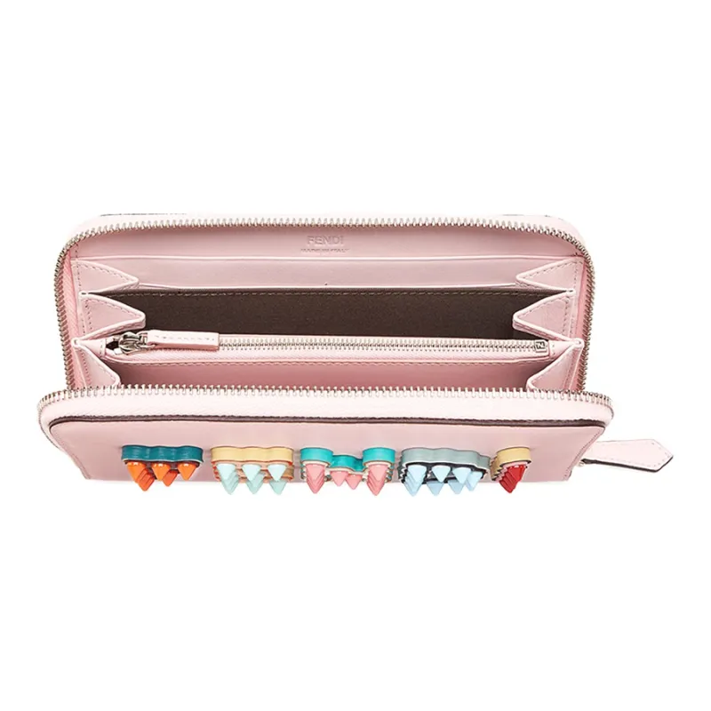 FENDI Leather Wallet Money Clip Clutch Regular Women's Pink Candy Color-2