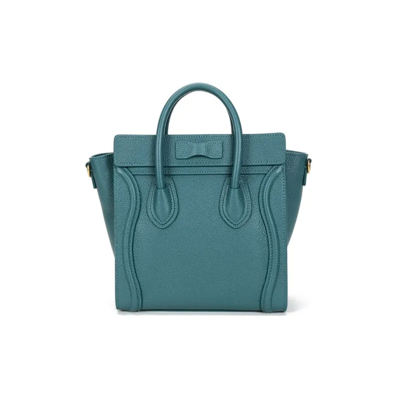 CELINE Luggage Cow Leather Handbag Shoulder Bag Crossbody Bag Women's Gray Blue-3