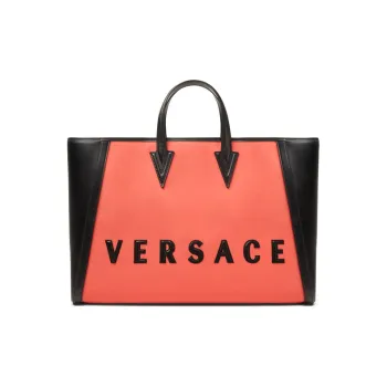 VERSACE Canvas Tote Bag Shopping Bag Shoulder Bag Handbag Men's Red Black Multicolor