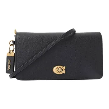 COACH Dinky Leather Shoulder Bag, Crossbody Bag Small Size Women's Black & Gold