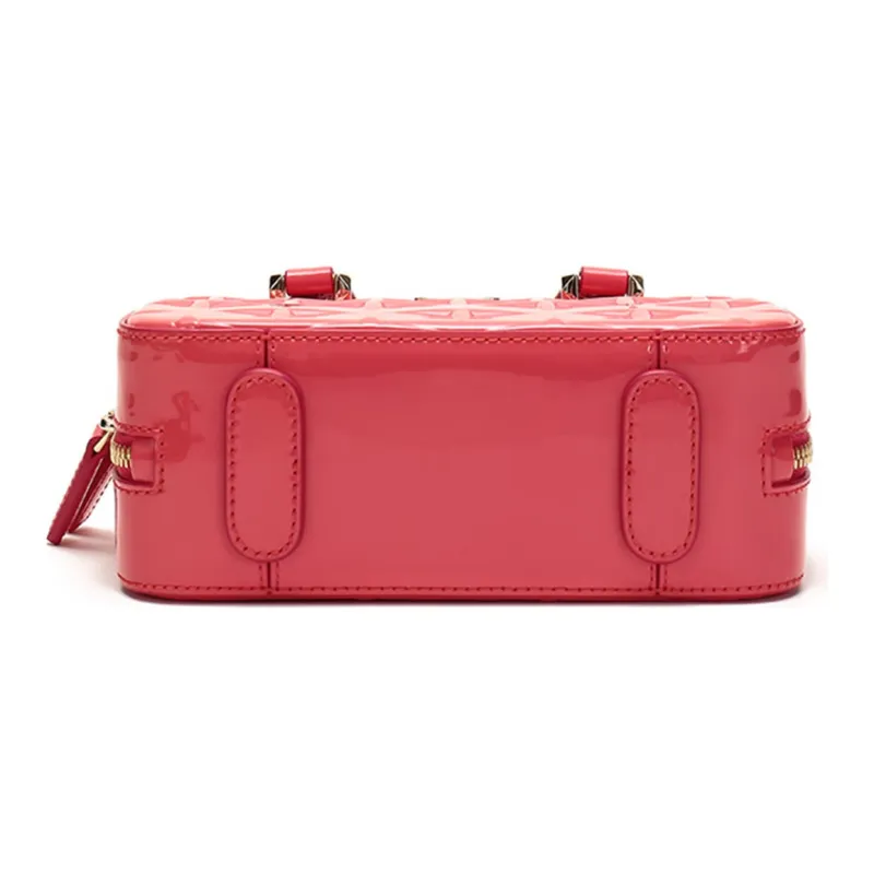 MCM Essential Visetos Origina Shiny Leather Portable Crossbody Bag, Shoulder Bag Mini Women's Watermelon Red-4