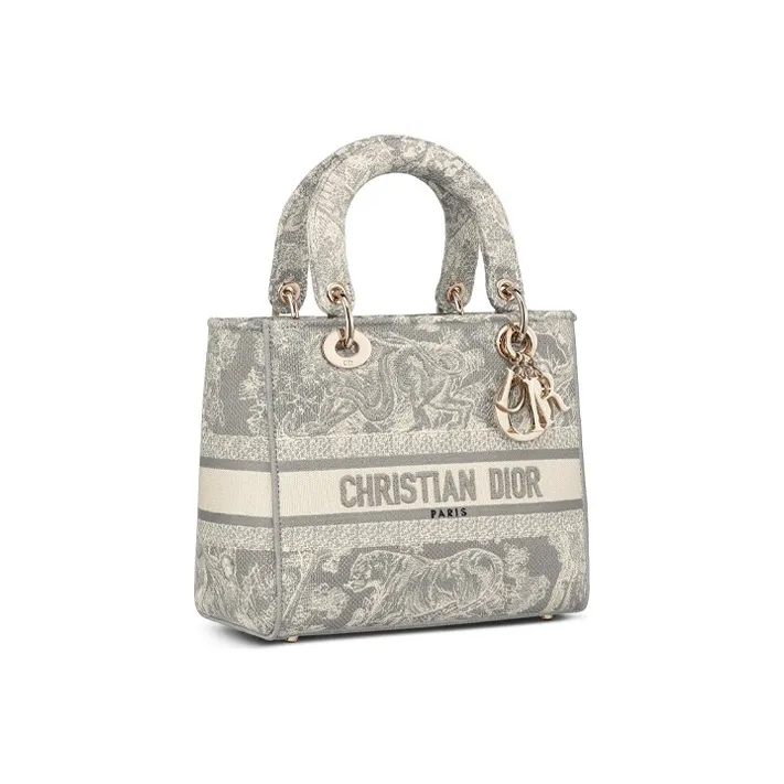 DIOR Embroidery Lady Dior Bag, Handbag, Shoulder Bag, Crossbody Bag Medium Size Women's Gray-1