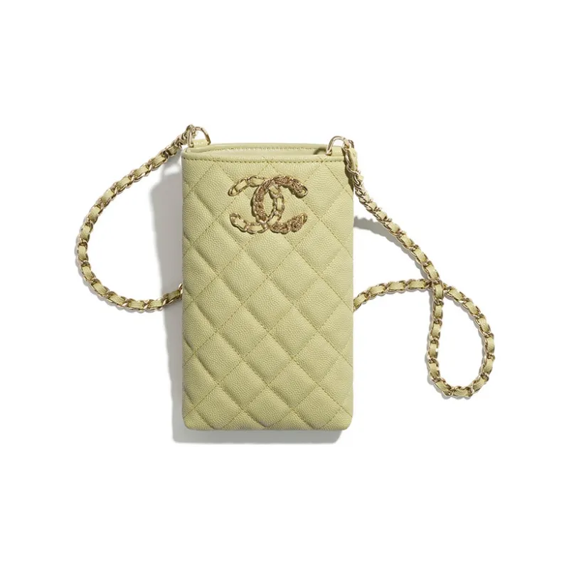 CHANEL Cow Leather Crossbody Bag With Cell Phone Pouch Unisex Green-1