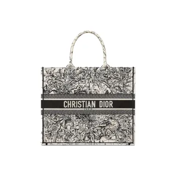 DIOR BookTote Canvas Tote Bag Shopping Bag Shoulder Bag Handbag Large Size Women's Milk White/Black