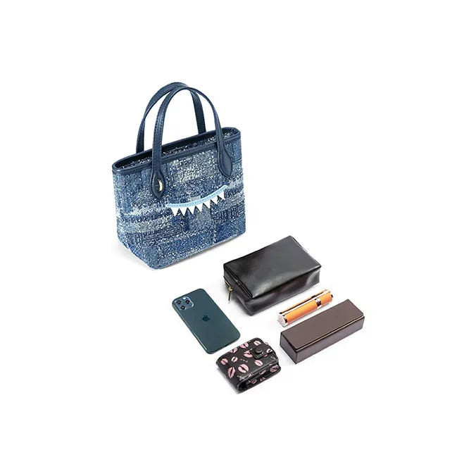 FION Fabric Small Square Bag, Handbag, Crossbody Bag Regular Women's Blue/Dark Blue-3