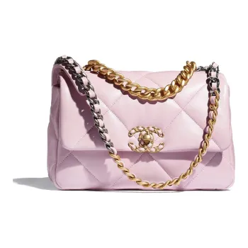 CHANEL 19Bag Lambskin Flap Bag, Shoulder Bag, Crossbody Bag Women's Light Pink Red/Gold/Silver