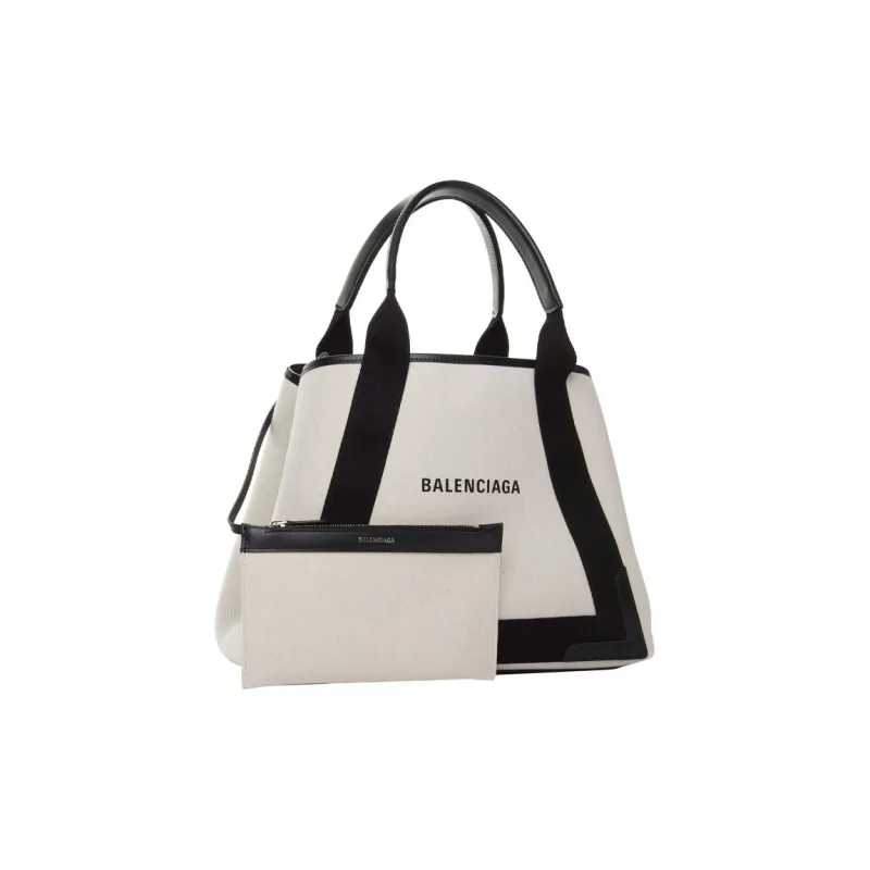 Balenciaga Navy Cow Leather, Cotton, Canvas Bag, Handbag, Shoulder Bag Medium Size Women's Black/Beige-2