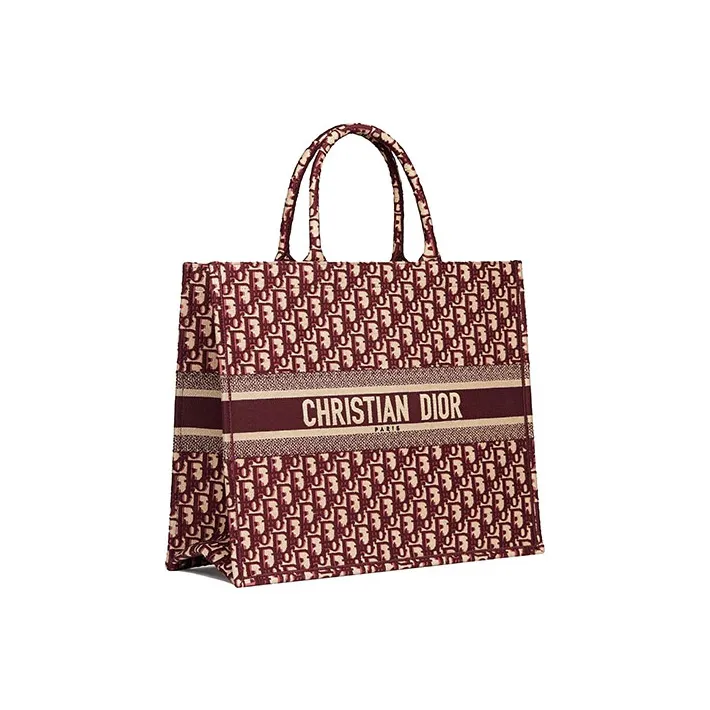 DIOR BookTote Embroidery Tote Handbag One Shoulder Handbag Large Size Women's Burgundy-1