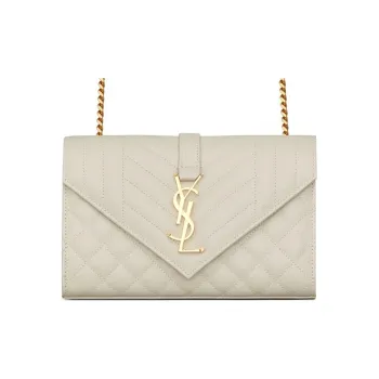 SAINT LAURENT ENVELOPE Grain Embossed Cow Leather Envelope Bag, Shoulder Bag, Crossbody Bag Women's White