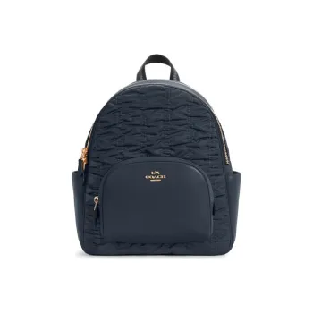 COACH Court Nylon Leather Backpack Large Size Women's Dark Blue