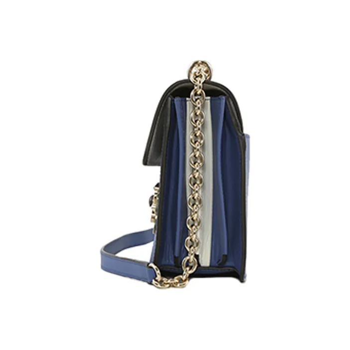 Furla Mughetto Leather Chain Bag, Small Square Bag, Shoulder Bag Medium Size Women's Blue-3