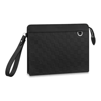 LOUIS VUITTON Standing Leather With Cow Leather Trim Clutch Regular Men's Black