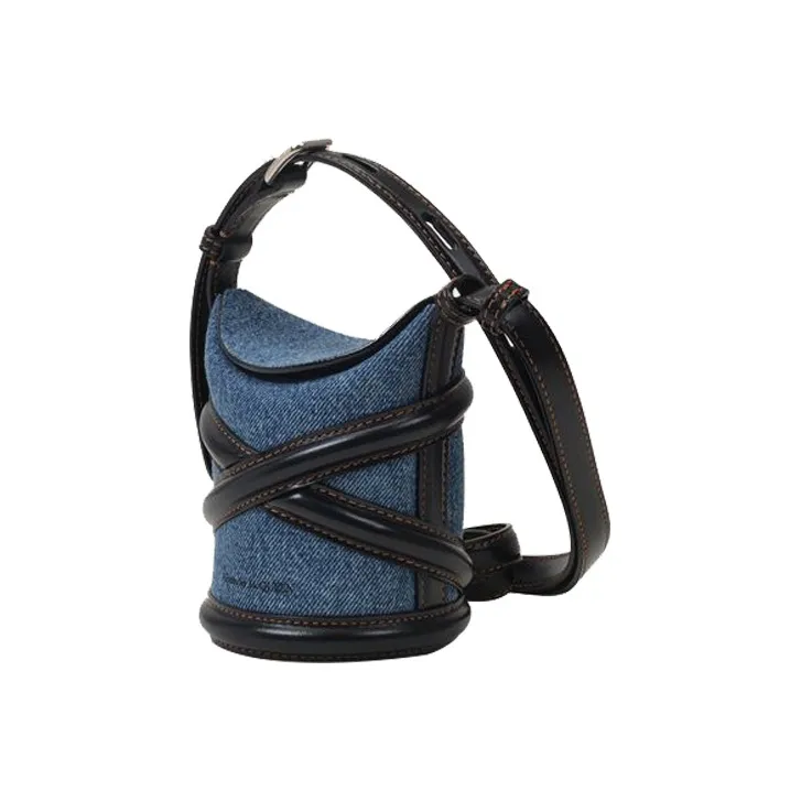 Alexander McQueen The Curve Mini Shoulder Bag Denim Black-3