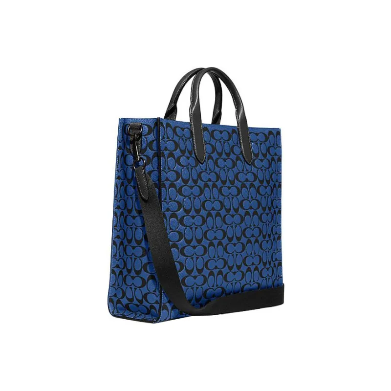 COACH Cow Leather Tote Bag Shopping Bag Shoulder Bag Crossbody Bag Handbag Large Size Men's Blue-1