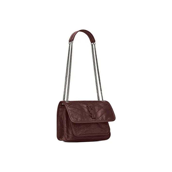 SAINT LAURENT Leather Hobo Bag Chain Crossbody Bag Shoulder Bag Women's Dark Red-2