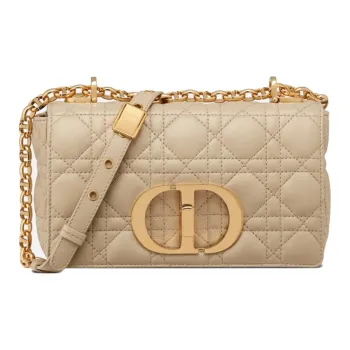 DIOR Caro Soft Cow Leather Portable Crossbody Bag Shoulder Bag Women's Beige