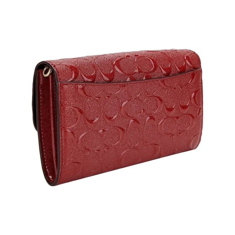 COACH Patent Leather PVC Chain Bag, Shoulder Bag, Crossbody Bag Trumpets Women's Burgundy-3
