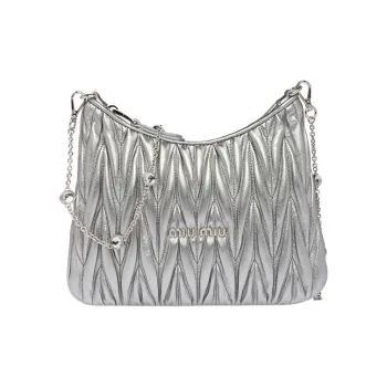 MIU MIU Soft Sheep Leather Shoulder Bag Crossbody Bag Women's Silver