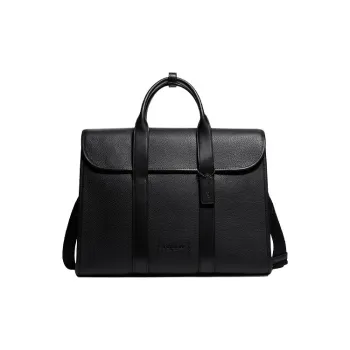 COACH Gotham Pebbled Leather With Refined Calfskin Computer Briefcase Tubas Men's Black