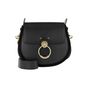 Chloe Tess Calfskin With Suede Shoulder Bag Crossbody Bag Handbag Large Size Women's Black