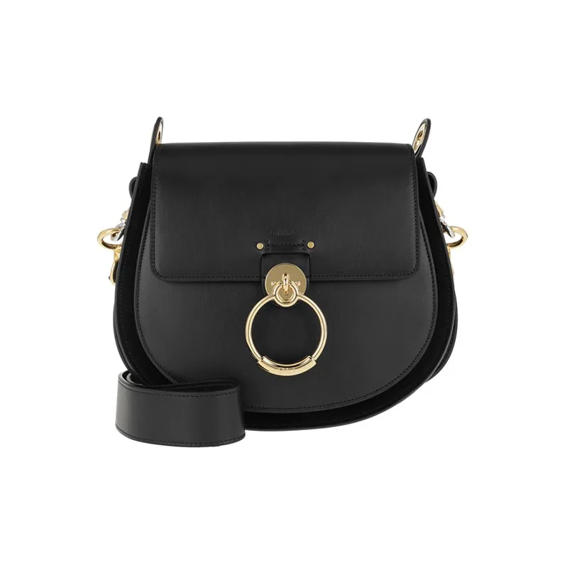 Chloe Tess Calfskin With Suede Shoulder Bag Crossbody Bag Handbag Large Size Women's Black-0