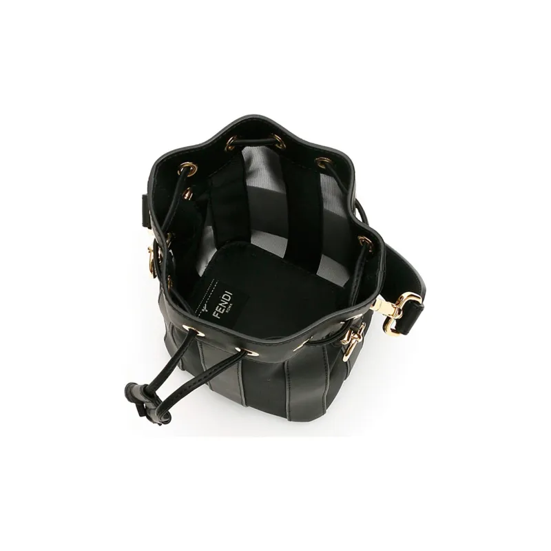 FENDI Mon Tresor Nylon With Cow Leather Bucket Bag, Shoulder Bag, Crossbody Bag, Handbag Mini Women's Black-4