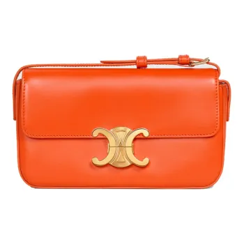 CELINE Triomphe Shiny Cow Leather Crossbody Bag Women's Bright Orange