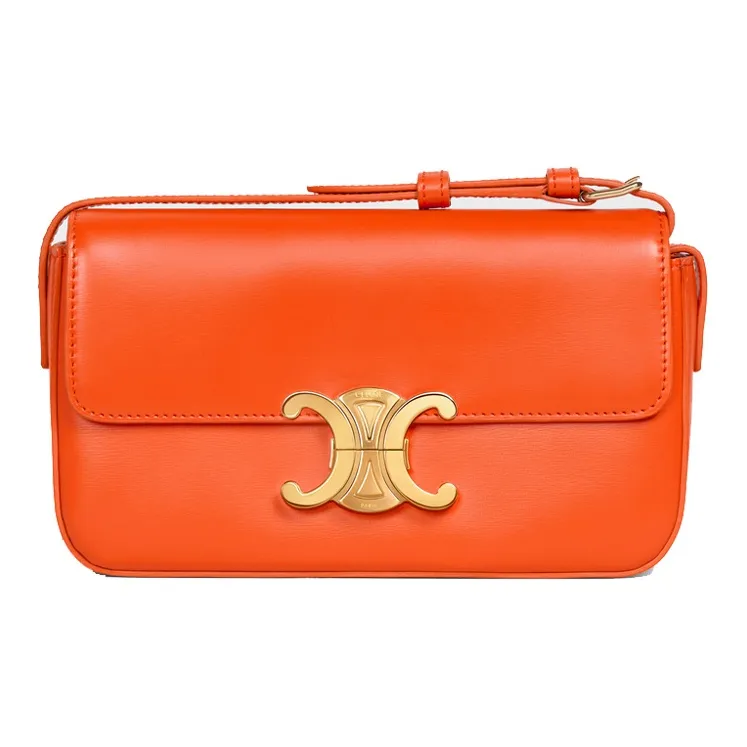 CELINE Triomphe Shiny Cow Leather Crossbody Bag Women's Bright Orange-0