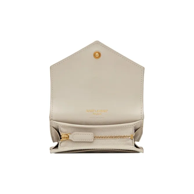 SAINT LAURENT Monogram Cow Leather/Sheepskin Card Holder Women's Vintage White-3