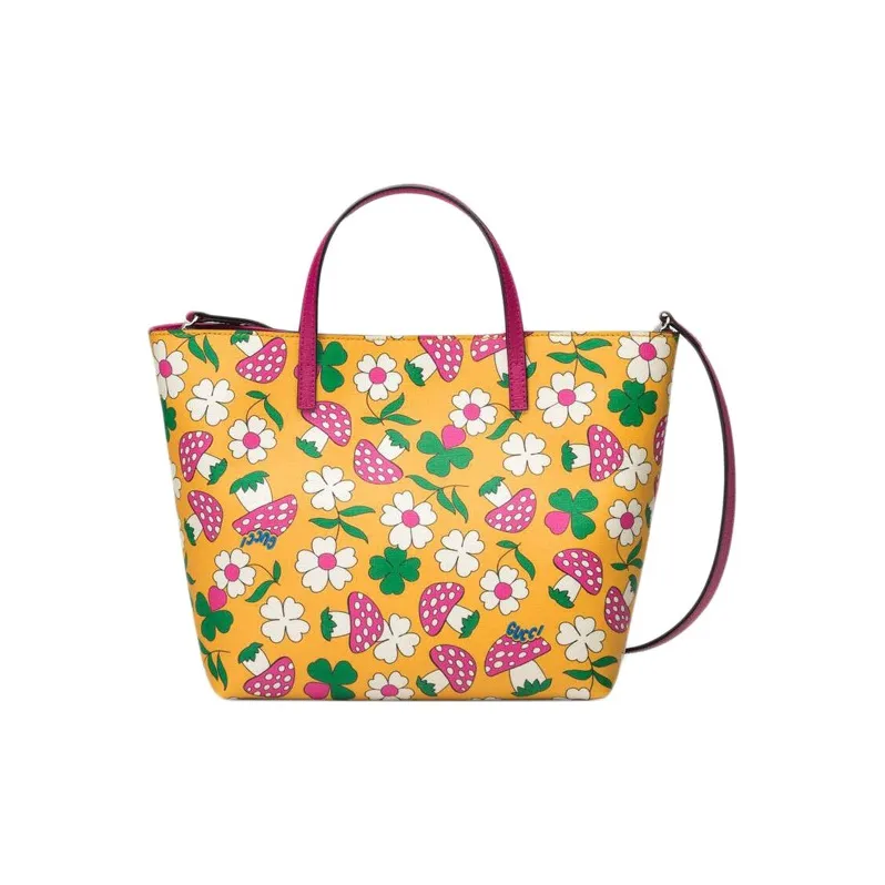 GUCCI Canvas With Leather Tote Bag Shopping Bag Shoulder Bag Crossbody Bag Handbag Kids' Yellow/Multicolor-2