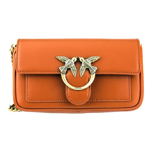 PINKO SIMPLY Leather Flying Bird Swallow Bag Chain Bag Shoulder Bag Crossbody Bag Women's Brown Orange