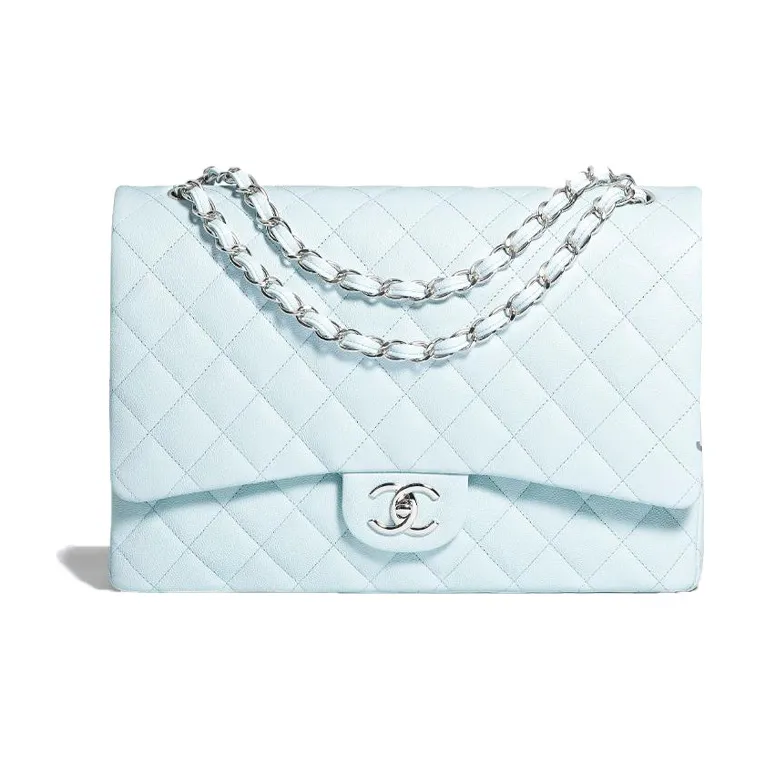 CHANEL Cow Leather Flap Bag, Crossbody Bag, Shoulder Bag Women's Light Blue-0