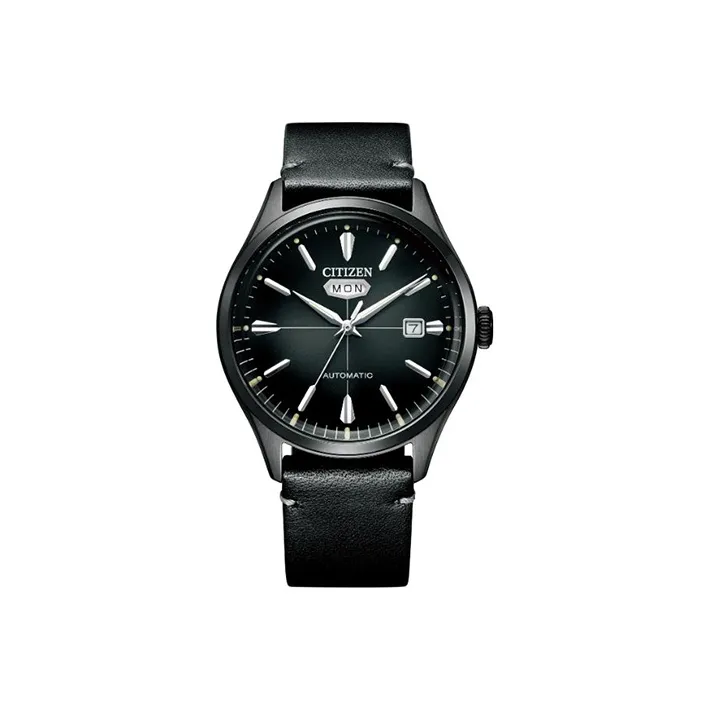 CITIZEN Mechanical Movement Cowhide Strap Watch Men's Watch Black Dial-0