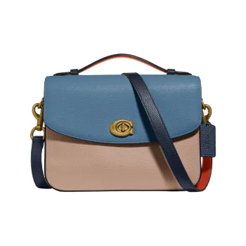 COACH Leather Messenger Bag, Handbag, Shoulder Bag, Crossbody Bag Medium Size Women's Khaki & Blue