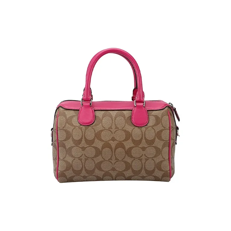 COACH Bennett PVC Boston Bag Handbag Shoulder Bag Crossbody Bag Small Size Women's Khaki Rose Red-1