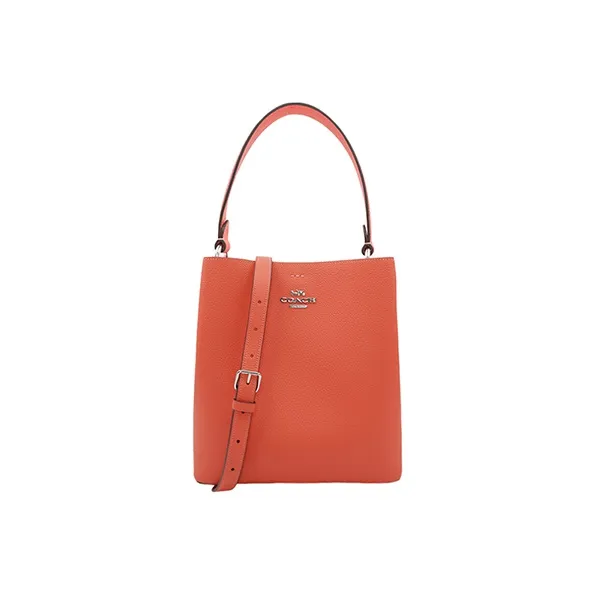 COACH Town Grain Leather Bucket Bag, One Shoulder Handbag Medium Size Women's Orange Pink-0