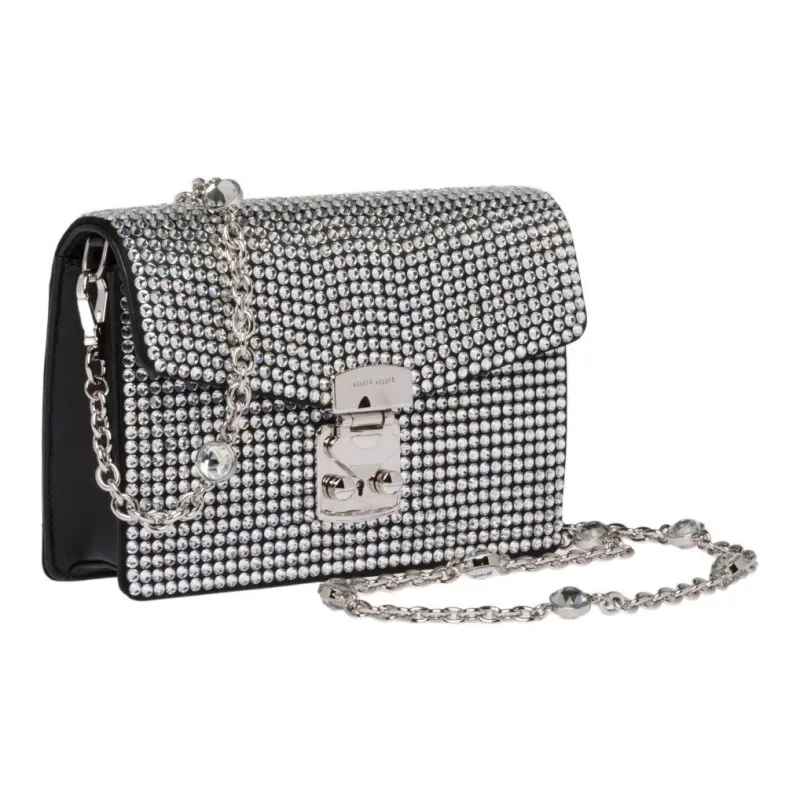 MIU MIU Crystal Patchwork Leather Crossbody Bag Shoulder Bag Women's Silver-1