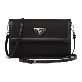 PRADA Nylon Fabric With Saffiano Leather Shoulder Bag, Crossbody Bag Women's Black