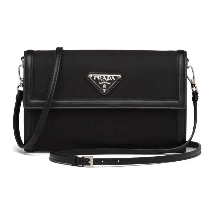 PRADA Nylon Fabric With Saffiano Leather Shoulder Bag, Crossbody Bag Women's Black-0