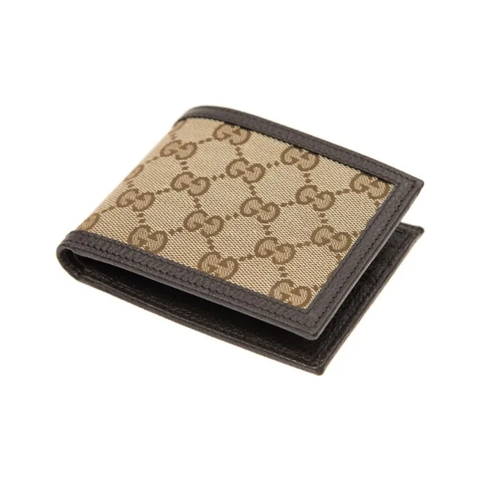 GUCCI Canvas With Leather Wallet Men's Ebony/Brown-3