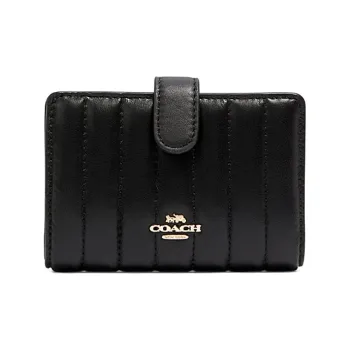 COACH Corner Zip Leather Wallet Medium Size Women's Black