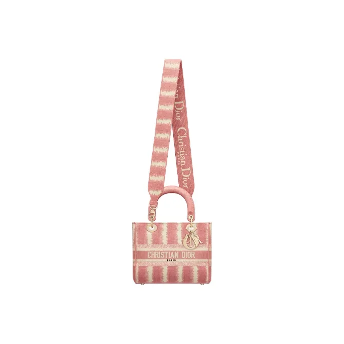DIOR Lady Dior Embroidery Lady Dior Bag, One Shoulder Handbag Medium Size Women's Pink-4