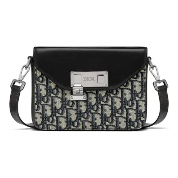 DIOR Lock Cow Leather Camera Bag, Handheld Shoulder Bag, Crossbody Bag Medium Size Men's Beige/Black