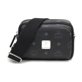 MCM Klassik Visetos Artificial Leather Camera Bag, Crossbody Bag, Shoulder Bag Extra Mini Unisex Black